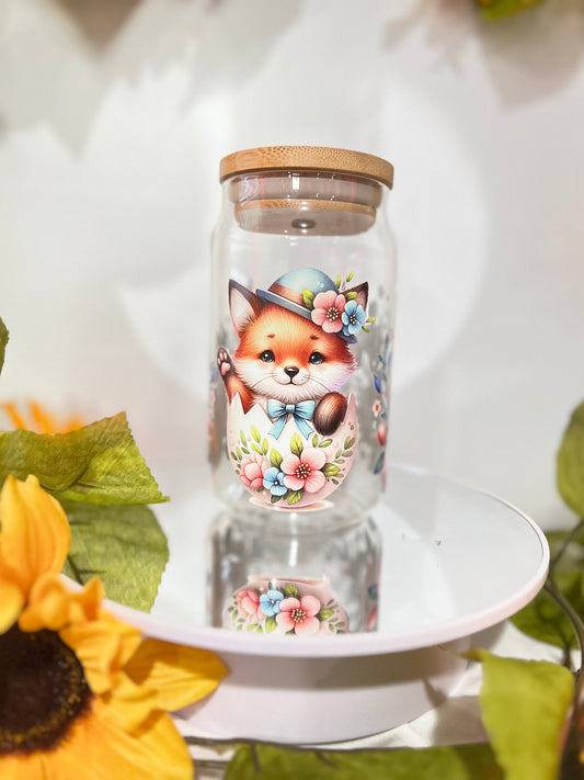 Easter Baby Fox Libby Cup with Bamboo lid (18 Oz)and glass straw!