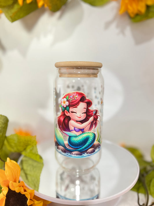 Little Mermaid Libby Cup with Bamboo lid (18 Oz)and glass straw!