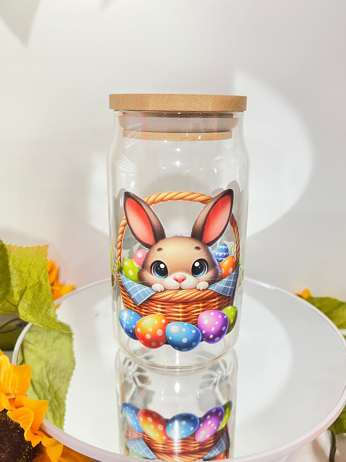 Easter Bunny Libby Cup with Bamboo lid (18 Oz)and glass straw!