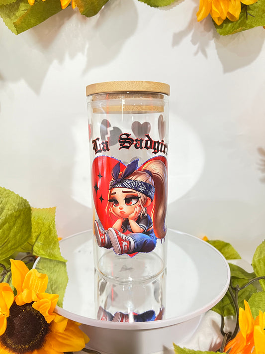 La Sad Girl Libby Cup with Bamboo lid (20 Oz) and glass straw!