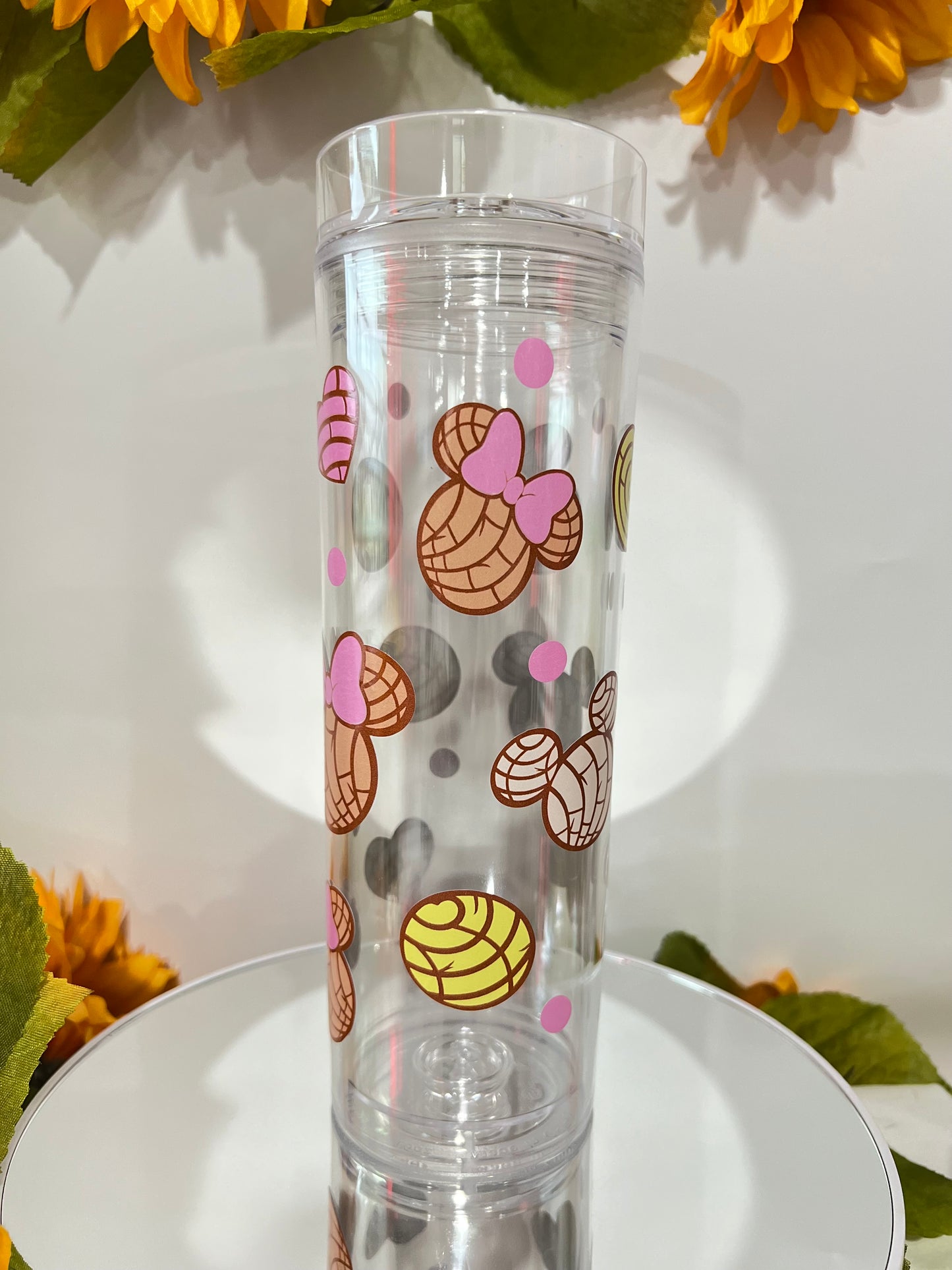 Pan Dulce Skinny Clear Tumbler with with lid and Straw (16 Oz)