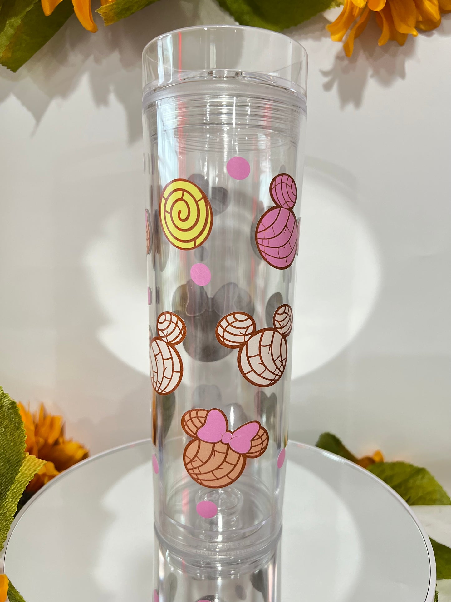 Pan Dulce Skinny Clear Tumbler with with lid and Straw (16 Oz)