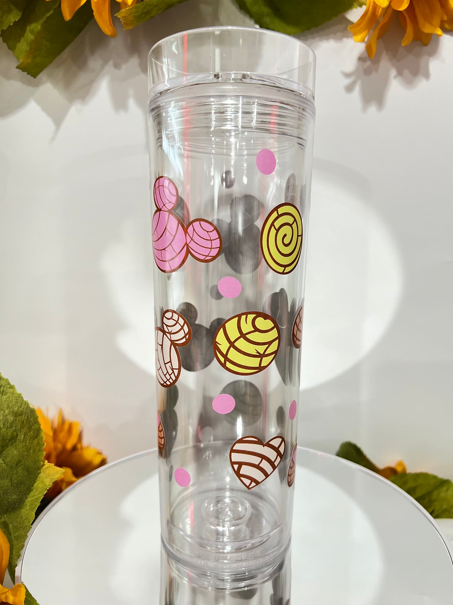 Pan Dulce Skinny Clear Tumbler with with lid and Straw (16 Oz)