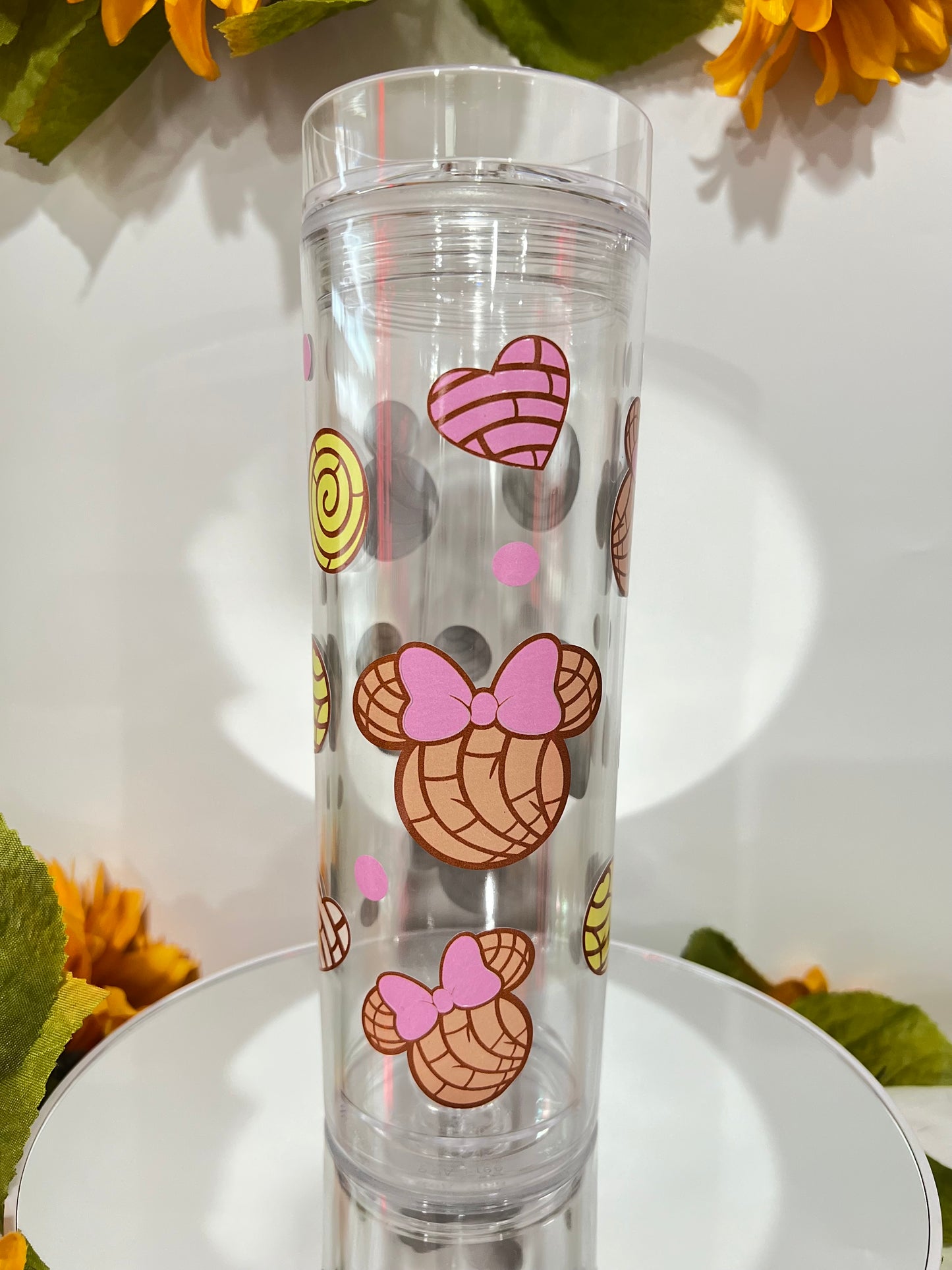 Pan Dulce Skinny Clear Tumbler with with lid and Straw (16 Oz)