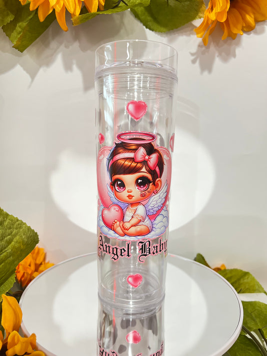 Angel Baby Skinny Clear Tumbler with with lid and Straw (16 Oz)