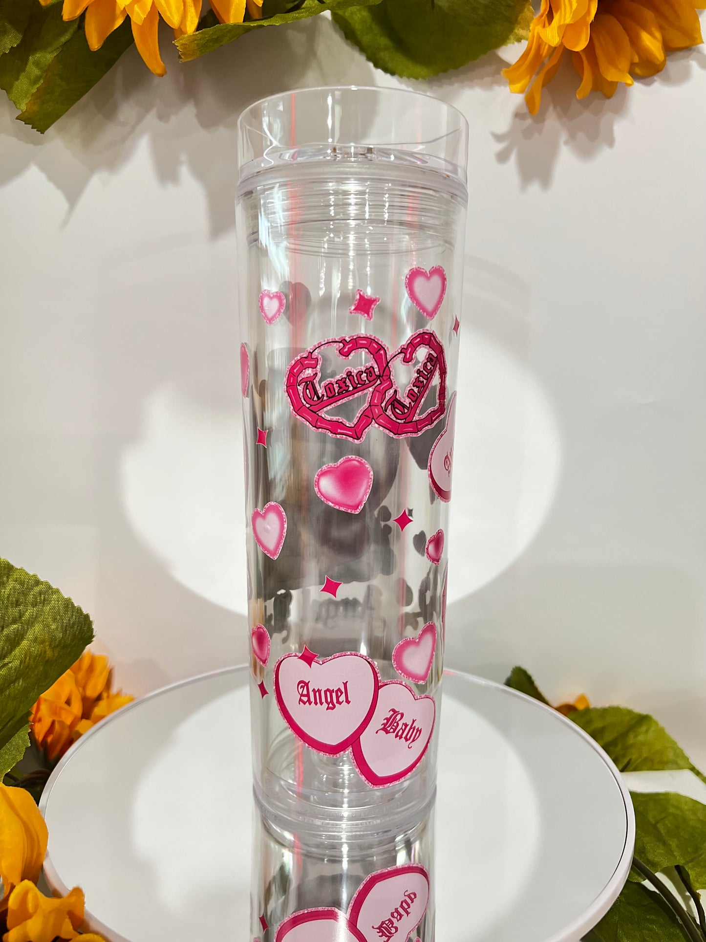 Angel Baby Skinny Clear Tumbler with with lid and Straw (16 Oz)