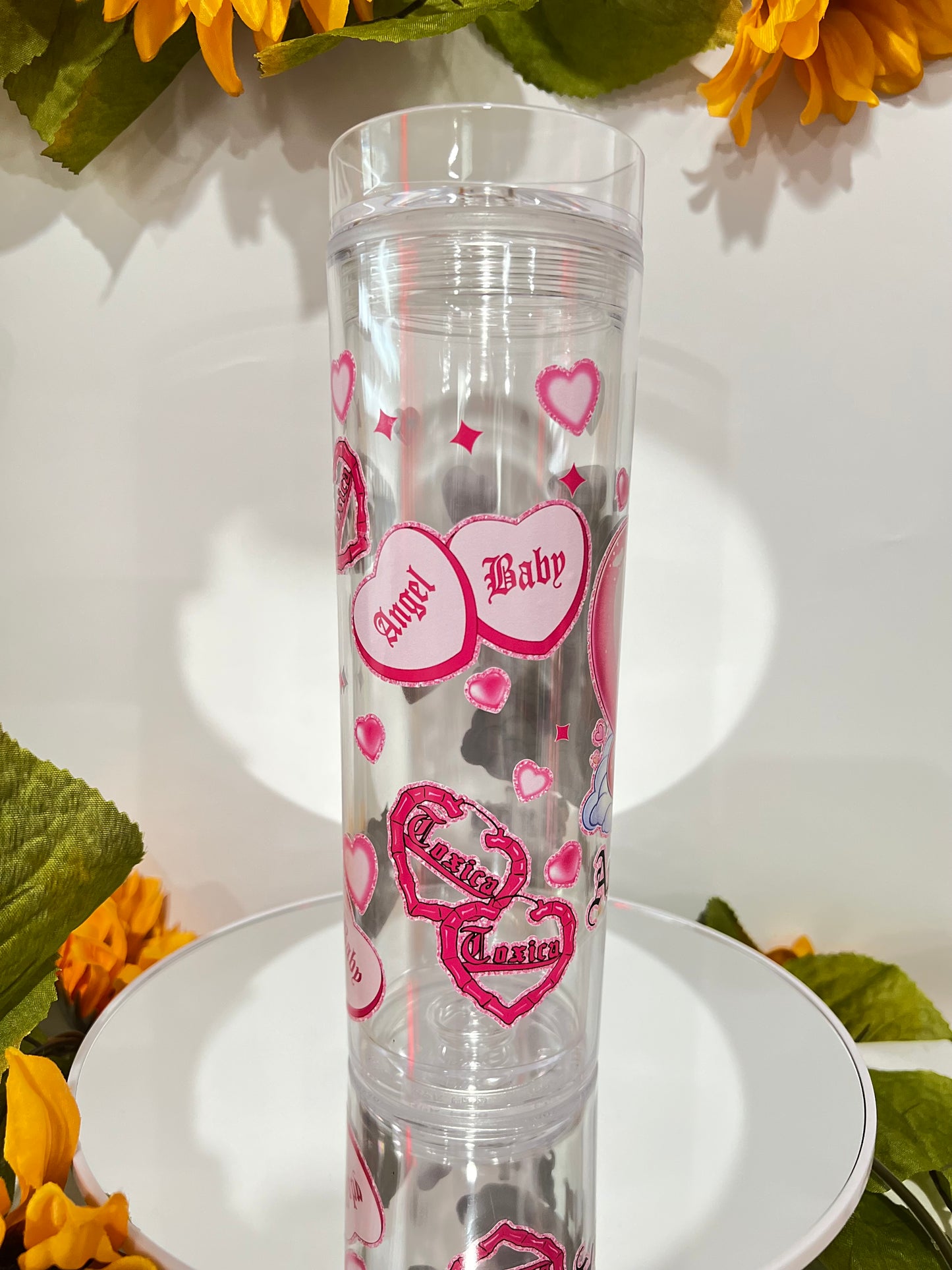 Angel Baby Skinny Clear Tumbler with with lid and Straw (16 Oz)