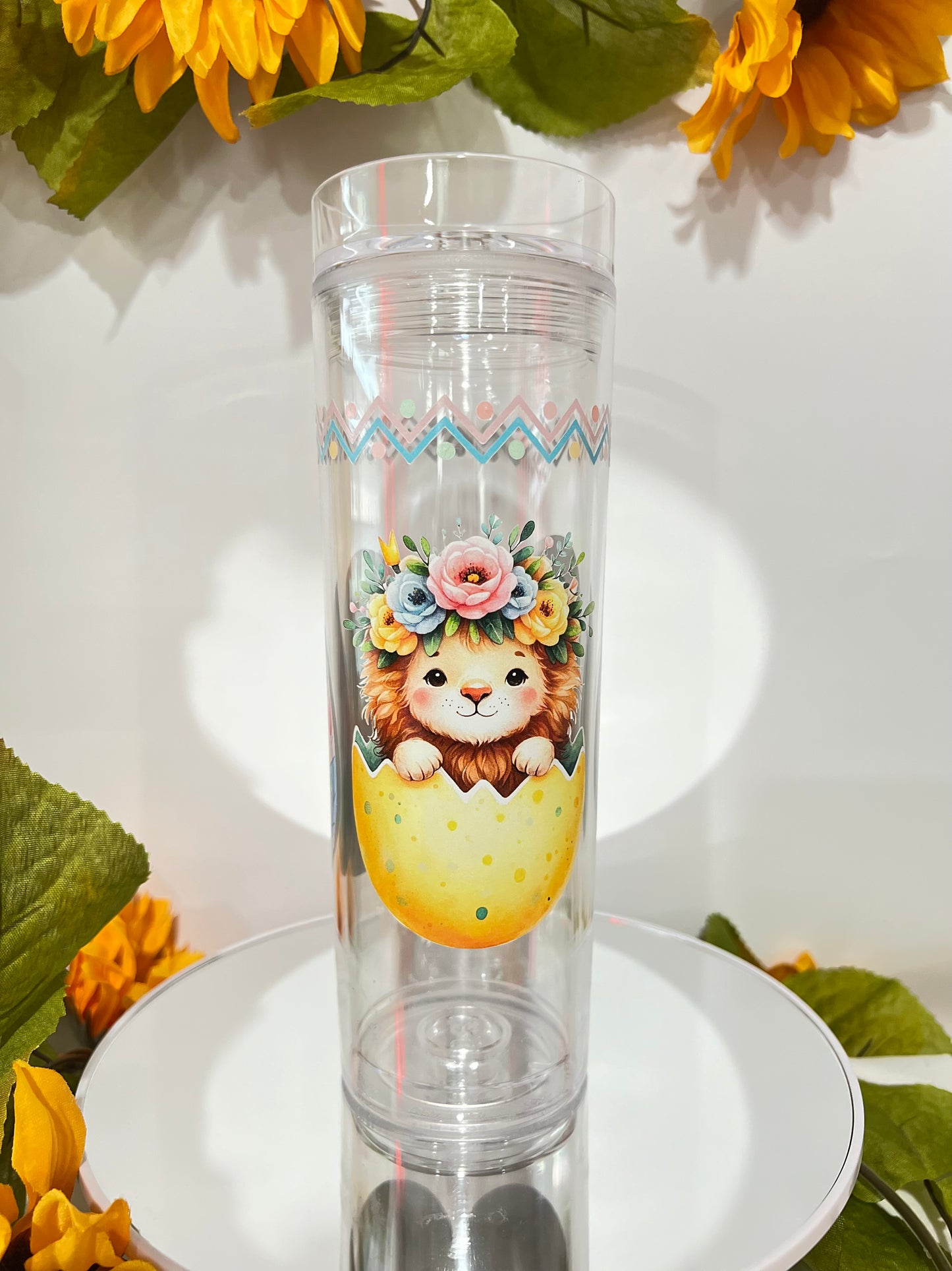 Easter Baby Lion Skinny Clear Tumbler with with lid and Straw (16 Oz)